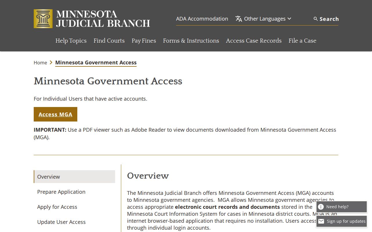 Minnesota Government Access warrant flag used to check a Renville County active warrant case