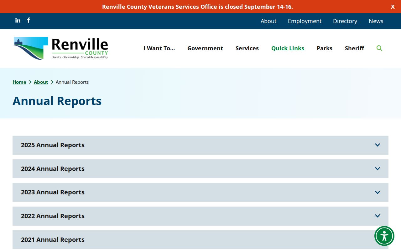 Renville County annual report index used for sheriff warrant records context