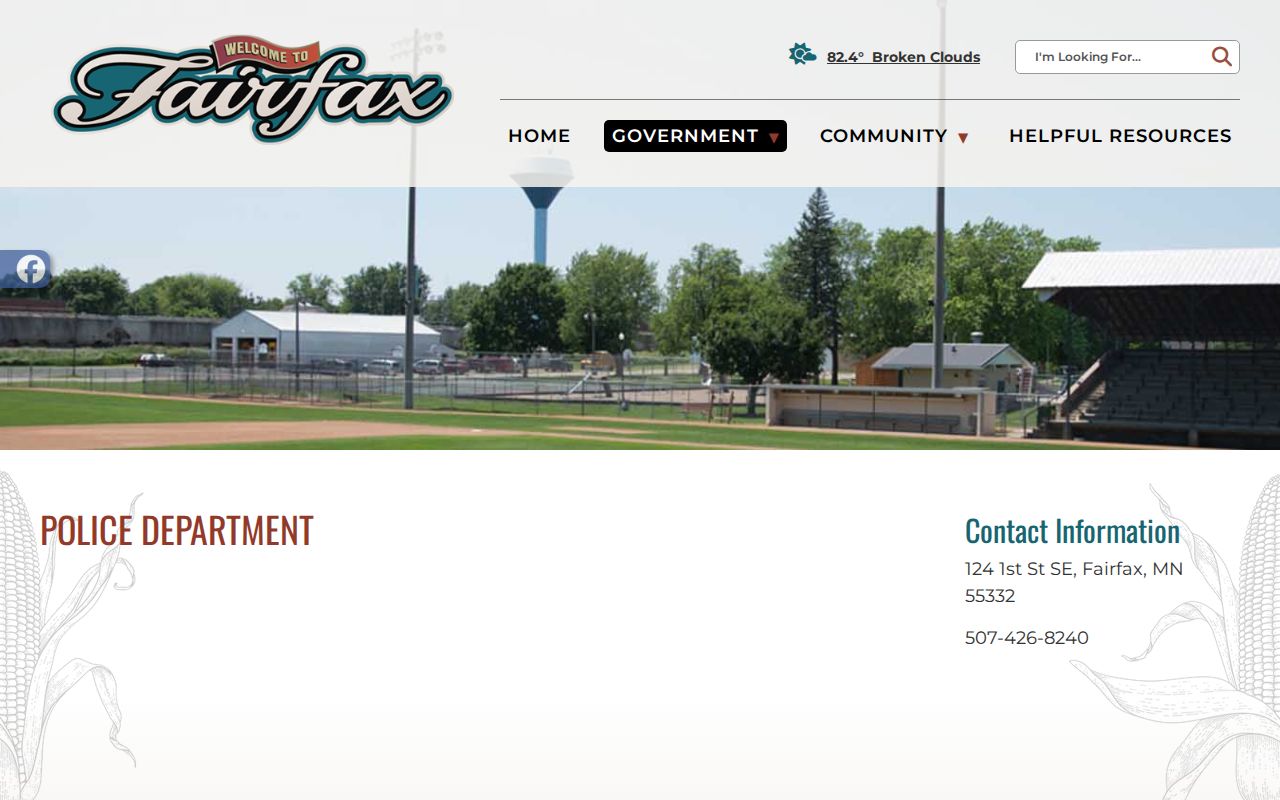 Fairfax police department contact page used for a Fairfax warrant question in Renville County