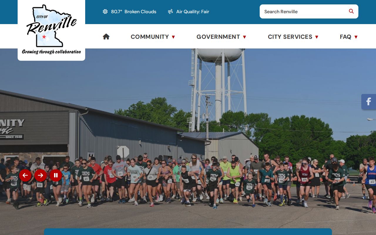 City of Renville city hall and services page for city warrant record routing