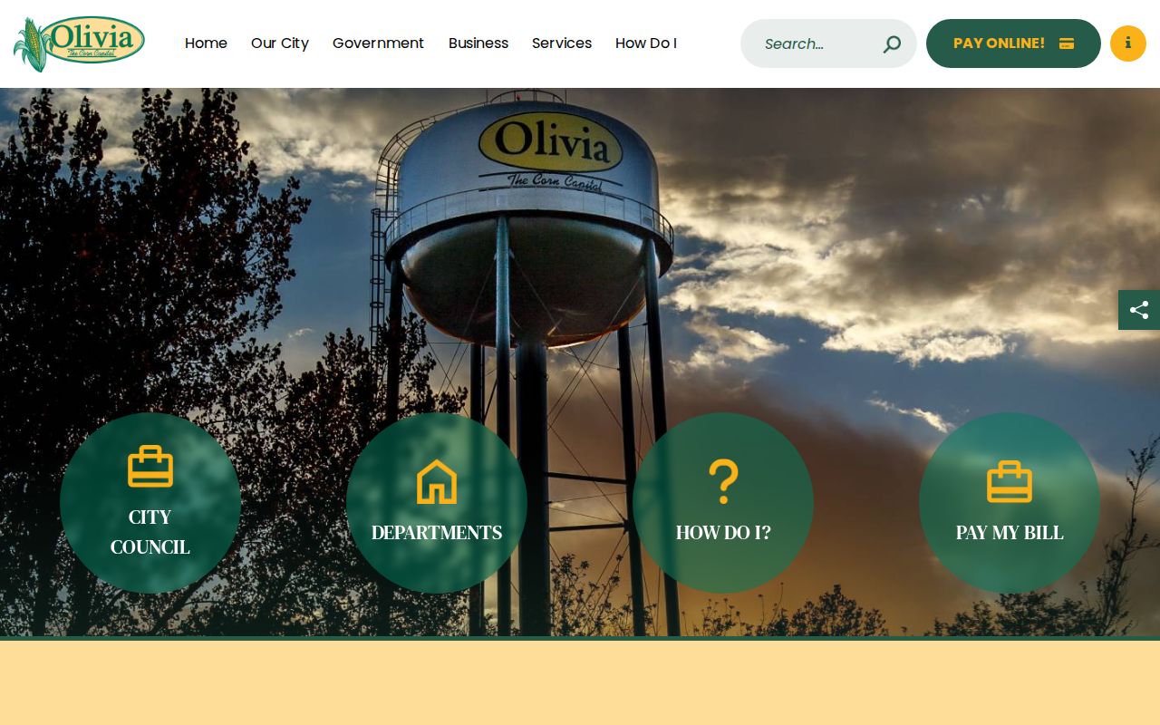 City of Olivia information page for Renville County warrant records and court routing
